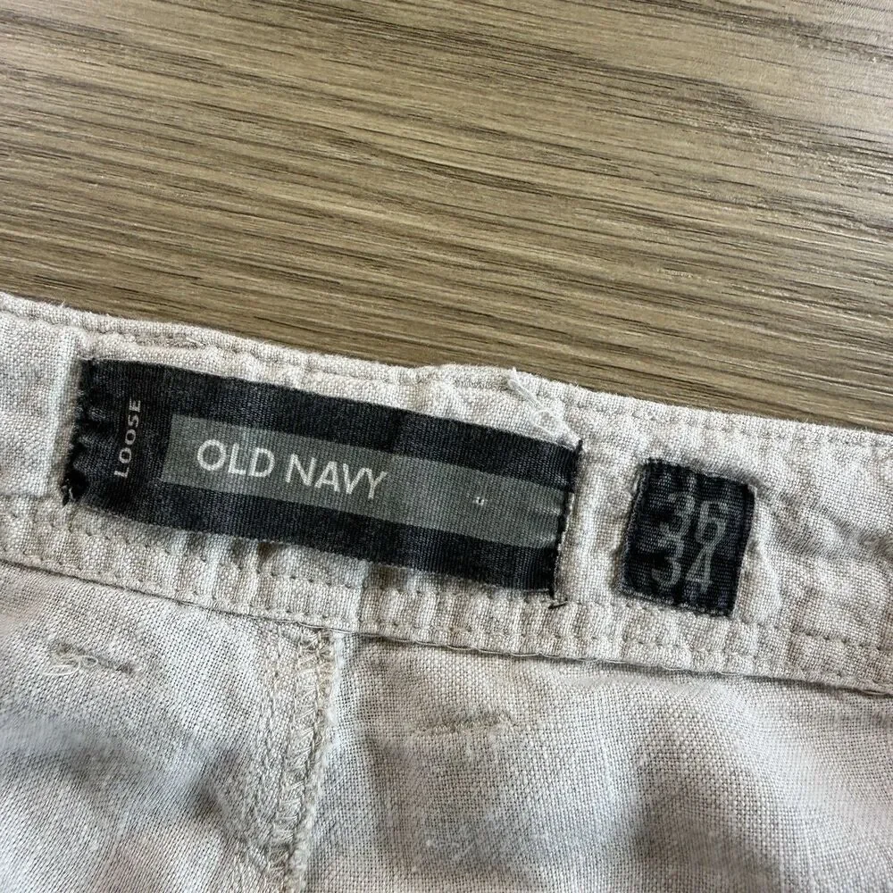 Old Navy Pants Men 36x30 Linen Beige Beach Resort Travel Summer Loose Baggy